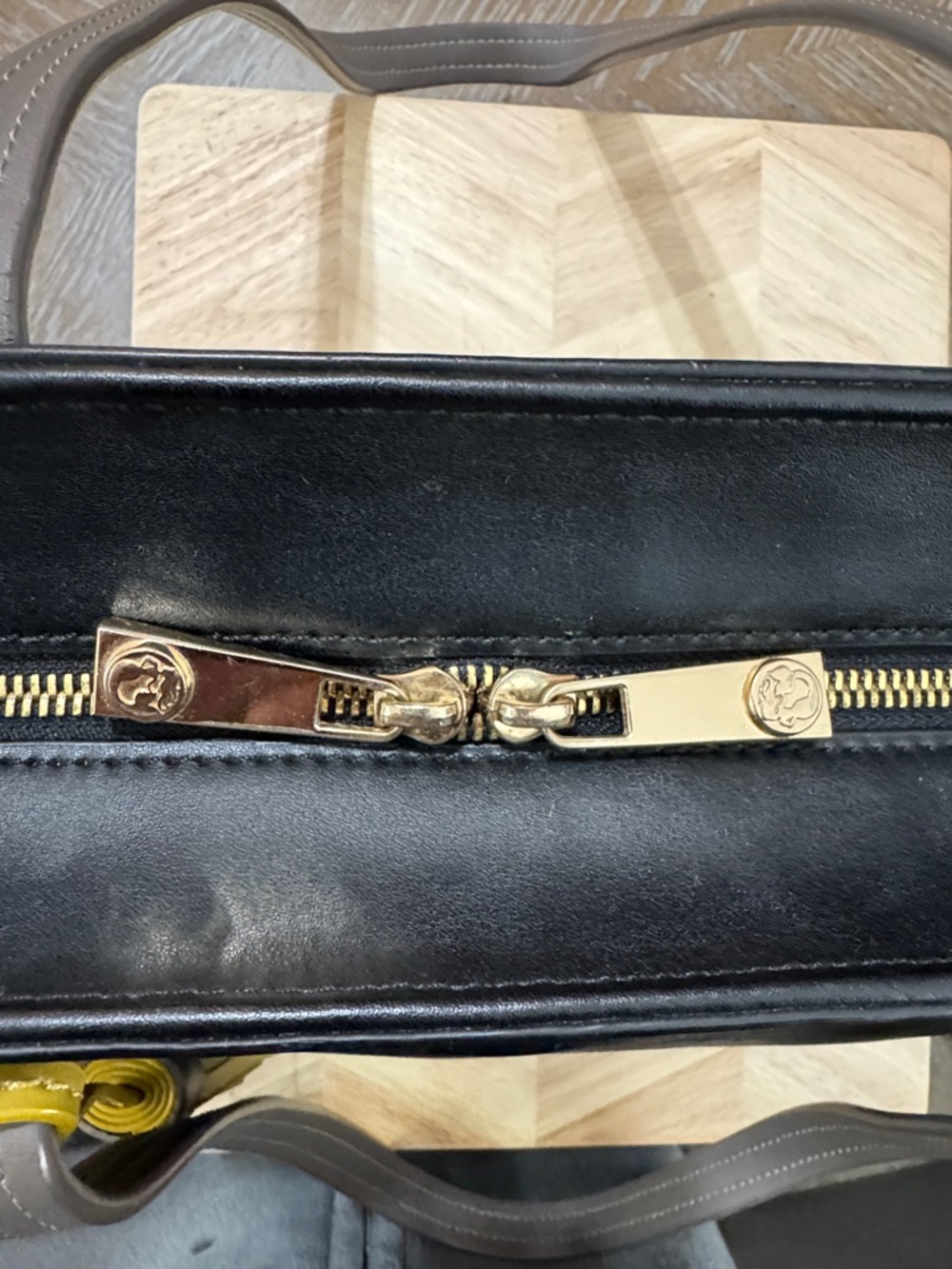 Spartina 449 Black Leather Satchel with Yellow Tassels and Gray Handles - Picture 12 of 12